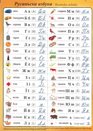 Rusínska abeceda a rozvrh hodín - darček zdarma